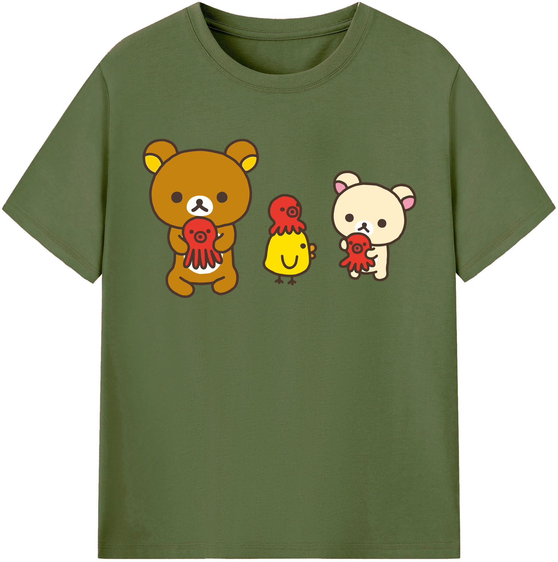 （画像用） リラックマ リラックマ キイロイトリ Rilakkuma Korilakkuma Kiiroitori 綿100％半袖Tシャツ（フロントプリント）